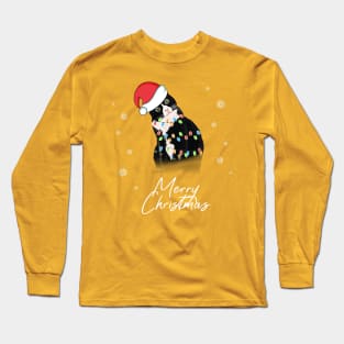 Merry Christmas Black Cat Santa Meoww Tree Lights Long Sleeve T-Shirt